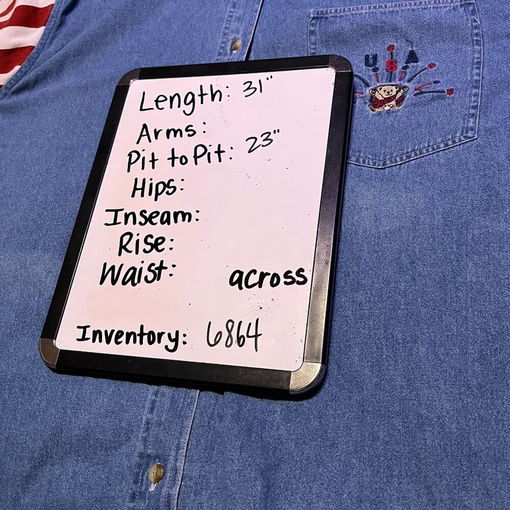Quizz Again Shirt America 4th July Button USA Teddy Embroidered Vintage Y2K Sz L - Picture 9 of 11